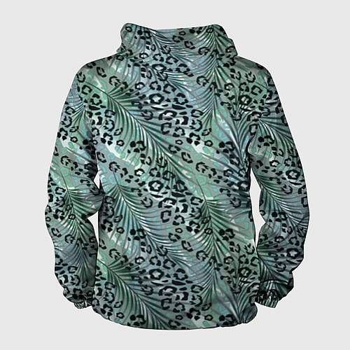 Мужская ветровка Листья пальмы на леопардовом серо - зеленом фоне / 3D-Черный – фото 2