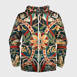 Ветровка с капюшоном мужская Ковер с птицами, цвет: 3D-белый