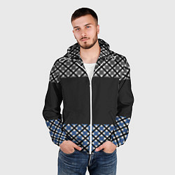 Ветровка с капюшоном мужская Комбинированный клетчатый узор в серо-синих тонах, цвет: 3D-белый — фото 2