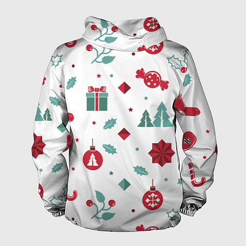 Мужская ветровка Новый год подарки, конфеты, ёлочные шары / 3D-Черный – фото 2