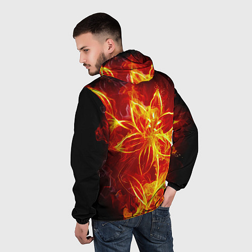 Мужская ветровка Цветок из огня на чёрном фоне / 3D-Черный – фото 4