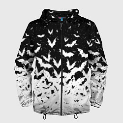 Ветровка с капюшоном мужская Black and white bat pattern, цвет: 3D-черный