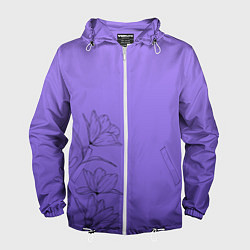 Ветровка с капюшоном мужская Красивый фиолетовый градиент с цветами, цвет: 3D-белый
