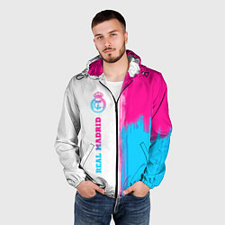 Ветровка с капюшоном мужская Real Madrid neon gradient style: по-вертикали, цвет: 3D-черный — фото 2