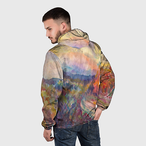 Мужская ветровка Осенний пейзаж акварель / 3D-Черный – фото 4