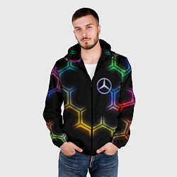 Ветровка с капюшоном мужская Mercedes - neon pattern, цвет: 3D-черный — фото 2
