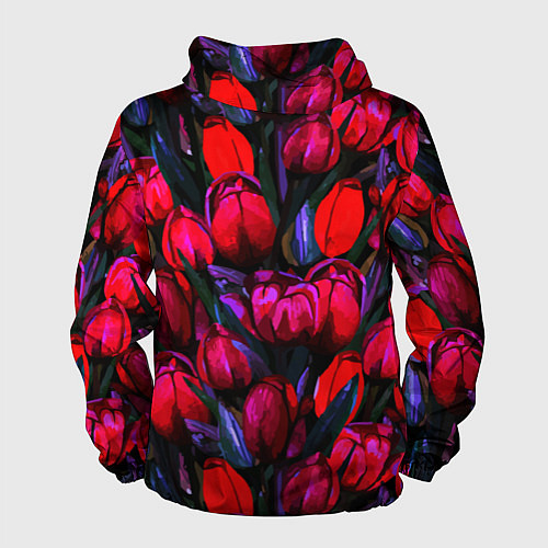Мужская ветровка Тюльпаны - поле красных цветов / 3D-Белый – фото 2