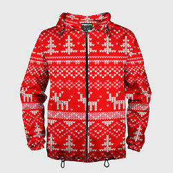 Ветровка с капюшоном мужская Рождественский красный свитер с оленями, цвет: 3D-черный