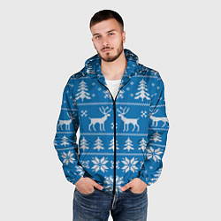 Ветровка с капюшоном мужская Рождественский синий свитер с оленями, цвет: 3D-черный — фото 2