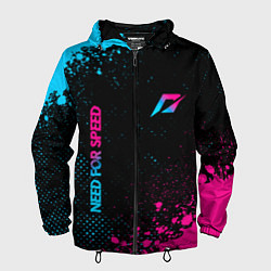 Ветровка с капюшоном мужская Need for Speed - neon gradient: надпись, символ, цвет: 3D-черный