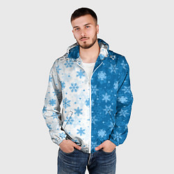 Ветровка с капюшоном мужская Красивые снежинки, цвет: 3D-белый — фото 2