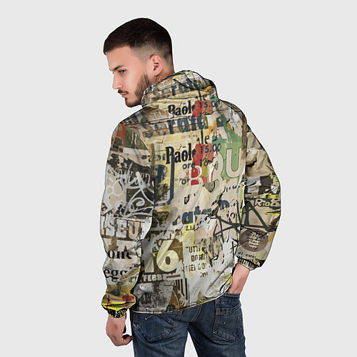 Мужская ветровка Восьмёрка на фоне рваных афиш / 3D-Черный – фото 4