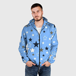 Ветровка с капюшоном мужская Звёзды на голубом фоне, цвет: 3D-черный — фото 2