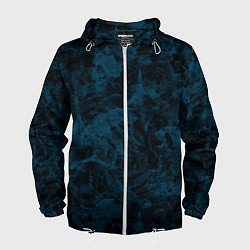 Ветровка с капюшоном мужская Синий и черный мраморный узор, цвет: 3D-белый