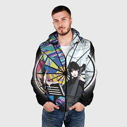 Ветровка с капюшоном мужская Уэнсдэй играет на виолончели на фоне окна, цвет: 3D-черный — фото 2