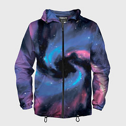 Ветровка с капюшоном мужская Ручная роспись галактики акварелью, цвет: 3D-черный