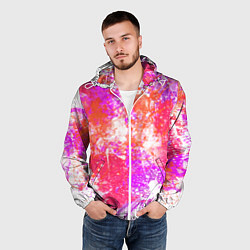 Ветровка с капюшоном мужская Разбрызганная красная краска - светлый фон, цвет: 3D-белый — фото 2