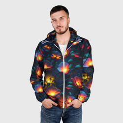 Ветровка с капюшоном мужская Светящиеся цветы, цвет: 3D-белый — фото 2