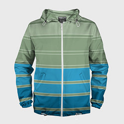 Ветровка с капюшоном мужская Оливковые и голубые полосы, цвет: 3D-белый