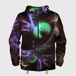 Ветровка с капюшоном мужская Магические фиолетовые волны и цветные космические, цвет: 3D-черный