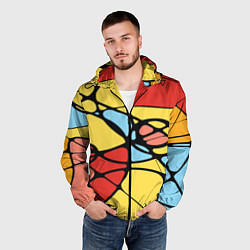 Ветровка с капюшоном мужская Яркий абстрактный узор из цветных овалов и плавных, цвет: 3D-черный — фото 2