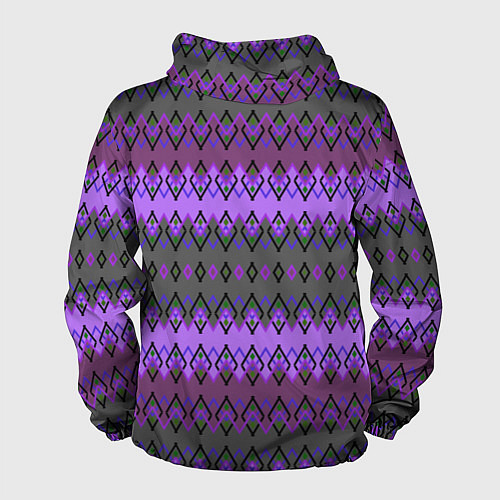 Мужская ветровка Серо-фиолетовый этнический геометрический узор / 3D-Черный – фото 2