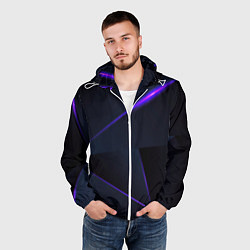 Ветровка с капюшоном мужская Geometry stripes neon stiil, цвет: 3D-белый — фото 2