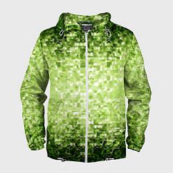 Ветровка с капюшоном мужская Геометрическое зелёное искажение в пространстве, цвет: 3D-белый