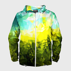 Ветровка с капюшоном мужская Green abstract colors, цвет: 3D-белый