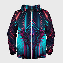 Ветровка с капюшоном мужская Кибернетический узор дракона, цвет: 3D-белый