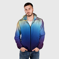 Ветровка с капюшоном мужская Blue gradient colors, цвет: 3D-черный — фото 2