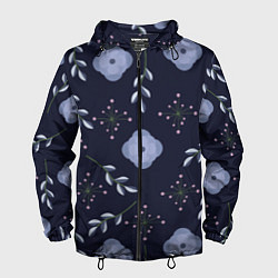 Ветровка с капюшоном мужская Цветок и веточка, двух цветная ветка, цвет: 3D-черный