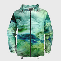 Ветровка с капюшоном мужская Зеленые туманы, цвет: 3D-черный