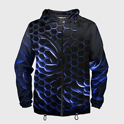 Ветровка с капюшоном мужская Синие объемные плиты, цвет: 3D-черный