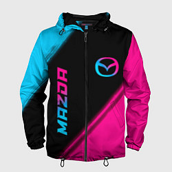 Ветровка с капюшоном мужская Mazda - neon gradient: надпись, символ, цвет: 3D-черный