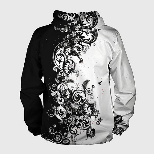 Мужская ветровка Черно-белая птица среди узорчатых цветов / 3D-Белый – фото 2