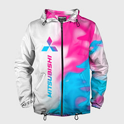 Ветровка с капюшоном мужская Mitsubishi neon gradient style: по-вертикали, цвет: 3D-черный