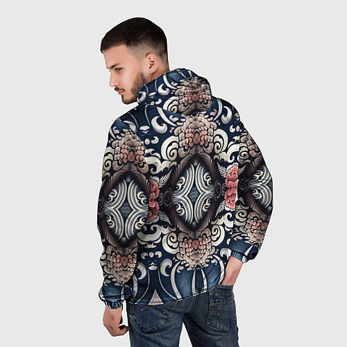 Мужская ветровка Irezumi style: девушка и синие узоры / 3D-Черный – фото 4