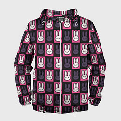 Ветровка с капюшоном мужская Ребенок идола - Кролики паттерн, цвет: 3D-белый