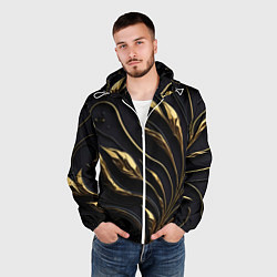 Ветровка с капюшоном мужская Золотой орнамент на черном, цвет: 3D-белый — фото 2