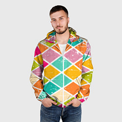 Ветровка с капюшоном мужская Весёлые ромбики, цвет: 3D-белый — фото 2