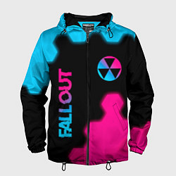 Ветровка с капюшоном мужская Fallout - neon gradient: надпись, символ, цвет: 3D-черный
