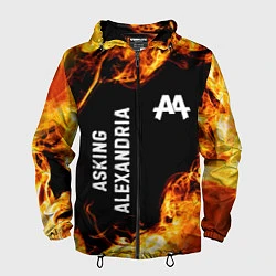 Ветровка с капюшоном мужская Asking Alexandria и пылающий огонь, цвет: 3D-черный
