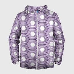 Ветровка с капюшоном мужская Шестиугольники фиолетовые, цвет: 3D-белый