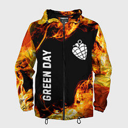 Ветровка с капюшоном мужская Green Day и пылающий огонь, цвет: 3D-черный