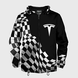 Ветровка с капюшоном мужская Tesla racing flag, цвет: 3D-черный