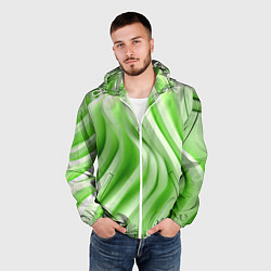 Ветровка с капюшоном мужская Белые и зеленый волны, цвет: 3D-белый — фото 2