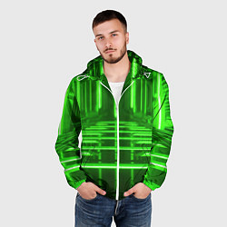 Ветровка с капюшоном мужская Зеленые световые объекты, цвет: 3D-белый — фото 2