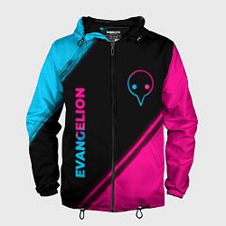 Ветровка с капюшоном мужская Evangelion - neon gradient: надпись, символ, цвет: 3D-черный