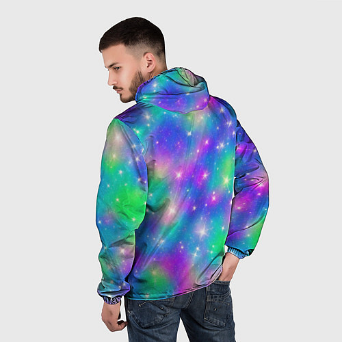Мужская ветровка Яркий космос розово-синий с вкраплениями зеленого / 3D-Черный – фото 4